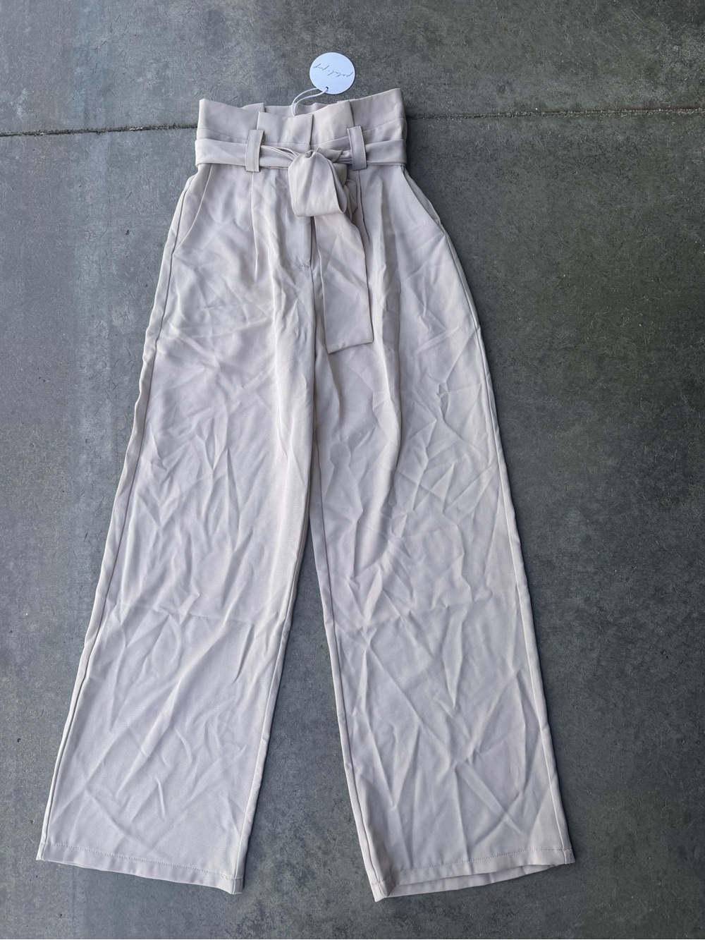 Petal & Pup High-Waist Wide Leg Tie-Waist Pants - Beige - Picture 2 of 5